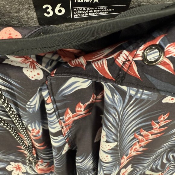 Hurley Board Shorts Mens 36 10" Swim Trunks Blue Floral Pocket - Picture 3 of 8